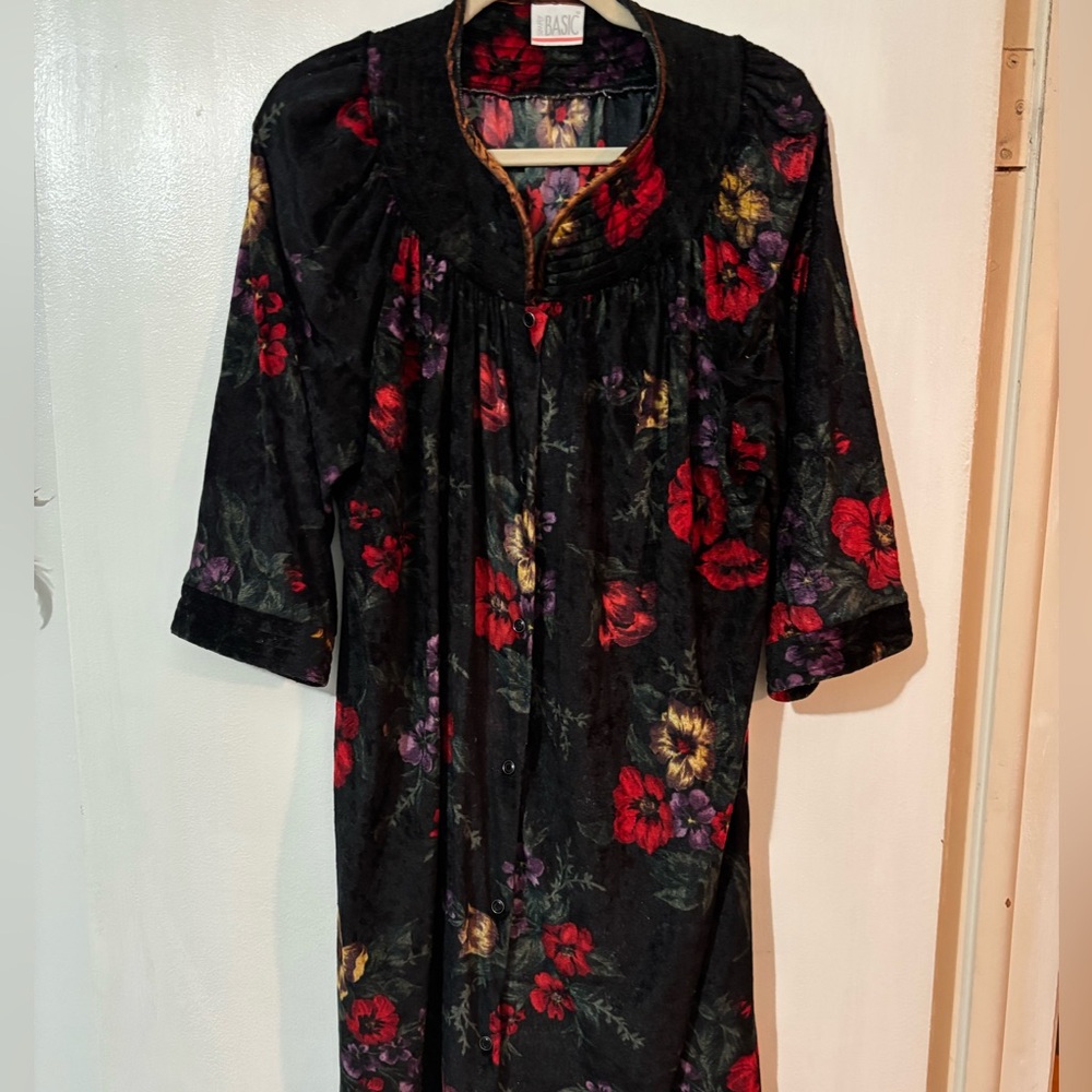 Floral Black Robe with Red and Purple Accents